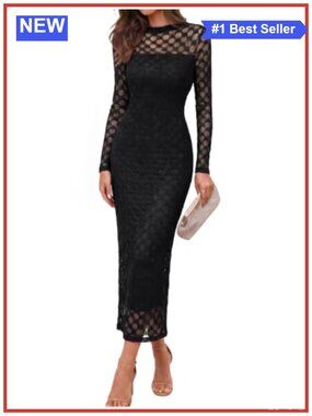 Simplee Lace Long Sleeve Bodycon Maxi Dress Formal Wedding Guest Elegant